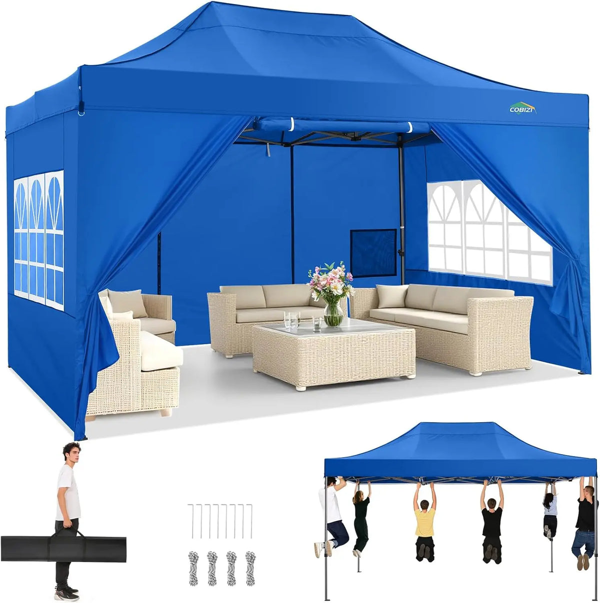 Cobizi Heavy Duty Pop Up Canopy Gazebo With Waterproof Sidewalls