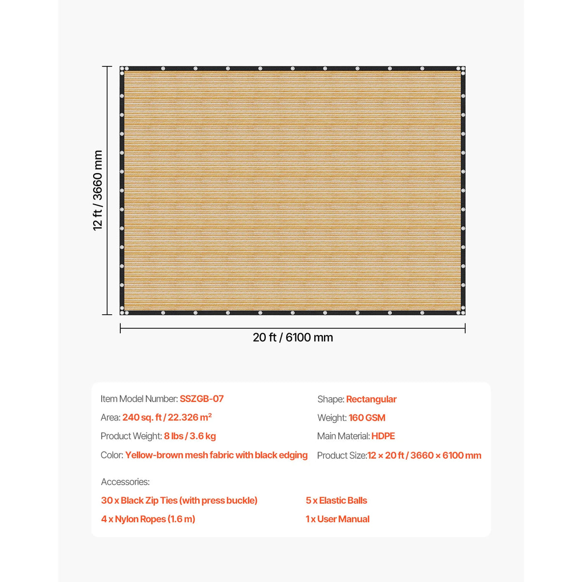 SucceBuy 90 Percent HDPE Sun Shade Cloth For Pergola Privacy Screen