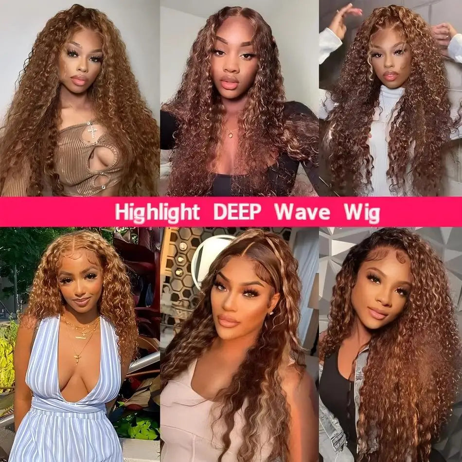 ALIKODY Deep Wave Human Hair HD Lace Closure Glueless Wig