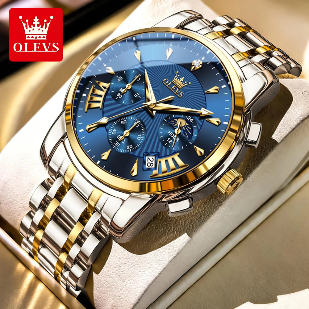 OLEVS Moon Phase Quartz Watch With Calendar And Night Light