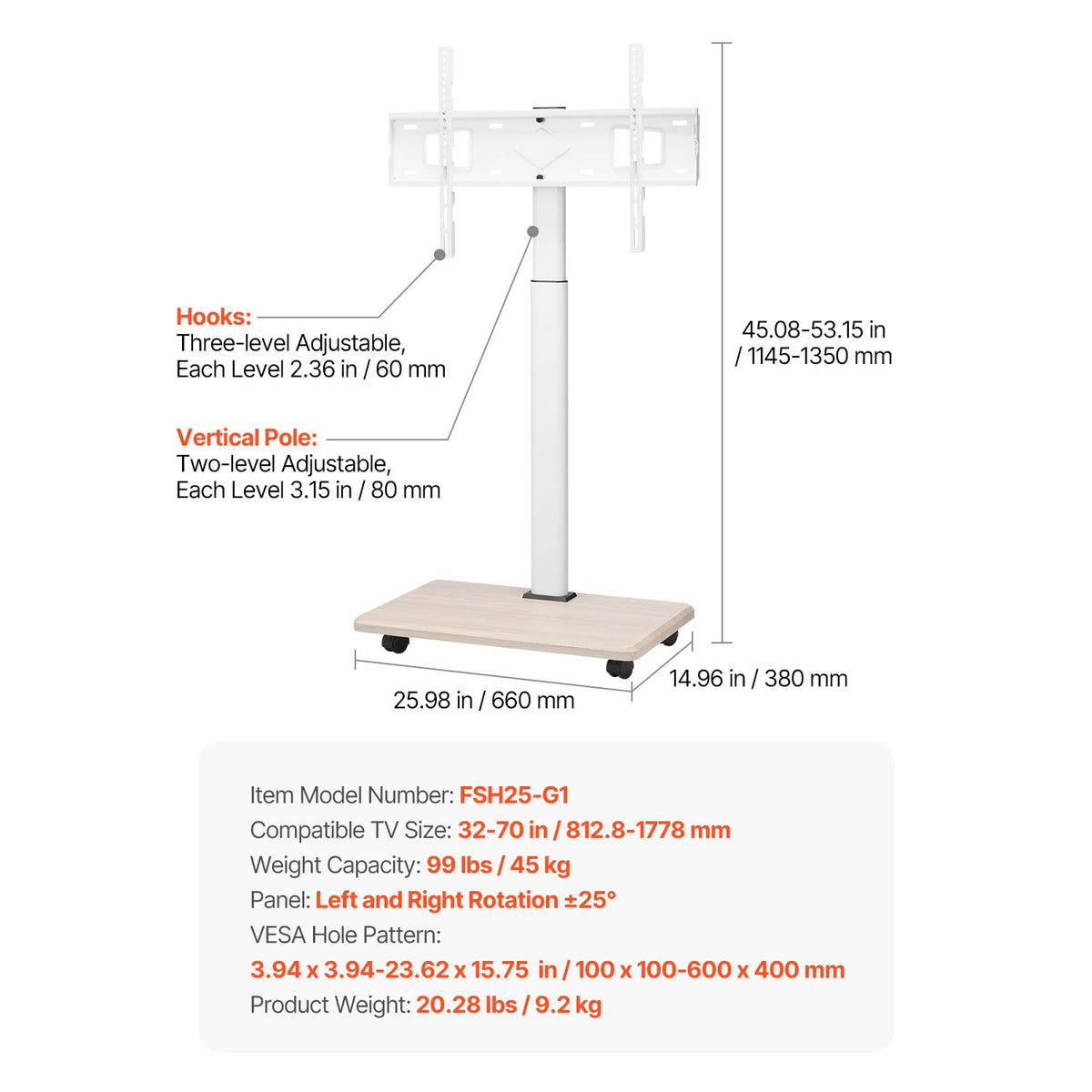 SucceBuy Universal Rolling TV Stand With Wheels For Home Office