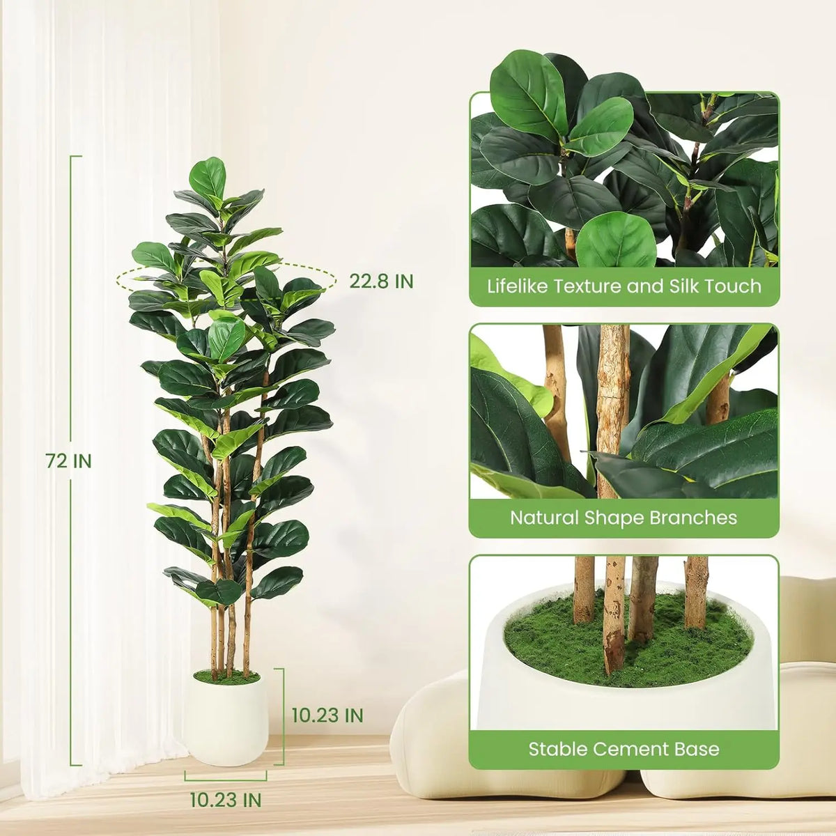 5/6/7 FT Artificial Fiddle Leaf Fig Tree with Pot Faux Trees with Artificial Plants Fiddle Leaves Greenery Fake Tree for Home