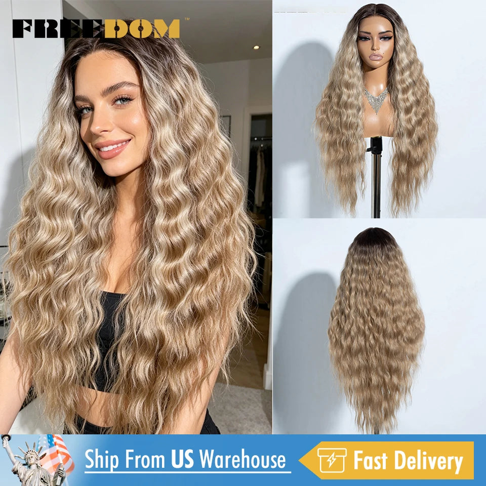 FREEDOM Curly Wavy Synthetic Lace Front Wig for Women