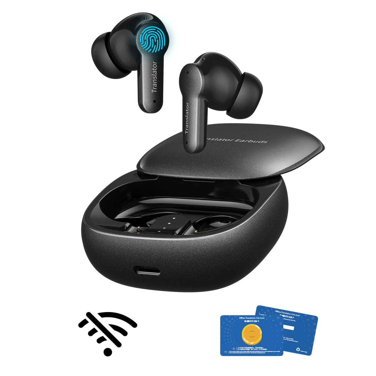Wooask M3 Translator Earbuds, Two-Way Real-Time Translator Headphones, Voice Translation Device, Support Online 144 Languages with 11 Offline Packs