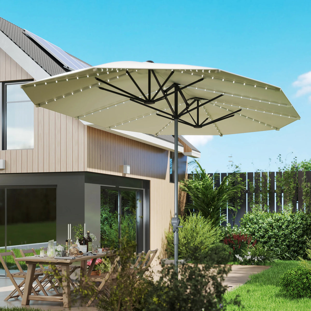 Outsunny Outdoor Patio Umbrella With Integrated Solar Lighting
