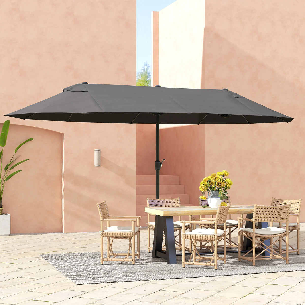 Outsunny Double Sided Outdoor Patio Umbrella With Durable Steel Frame