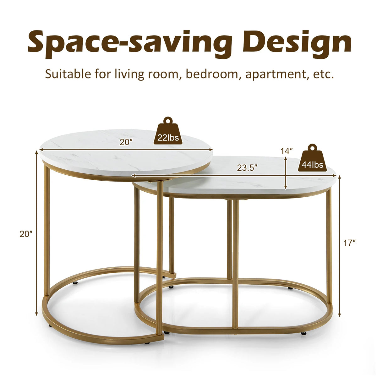 HOMASIS Modern Marble Nesting Coffee Tables for Living Room