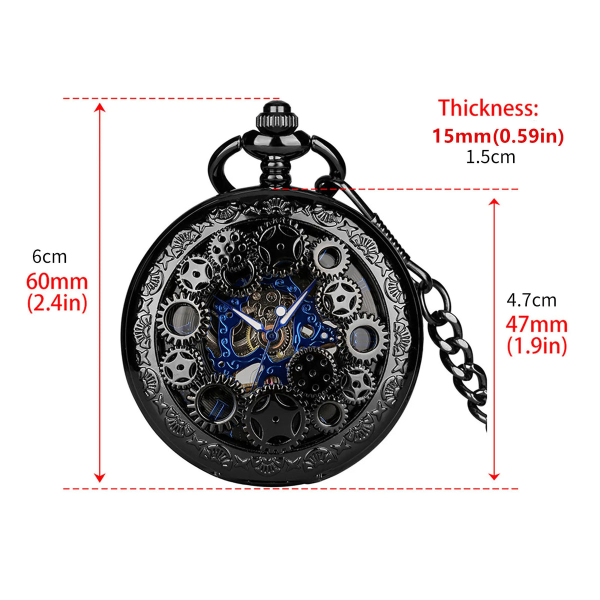 Vintage Hand-Wind Skeleton Pocket Watch Roman Numeral Dial, Mechanical Pocket Watch with Chain for Men Gift