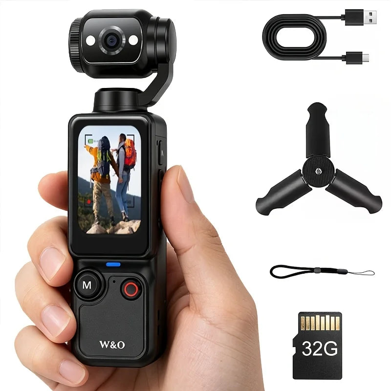W&O 4K Compact Camcorder With Flip Screen And Auto Focus For Travel