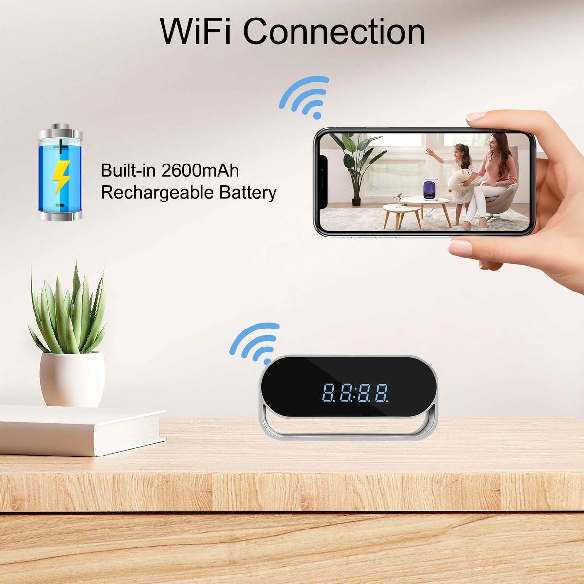 Ouvis 4K HD Wireless Camera Clock With Night Vision Recording