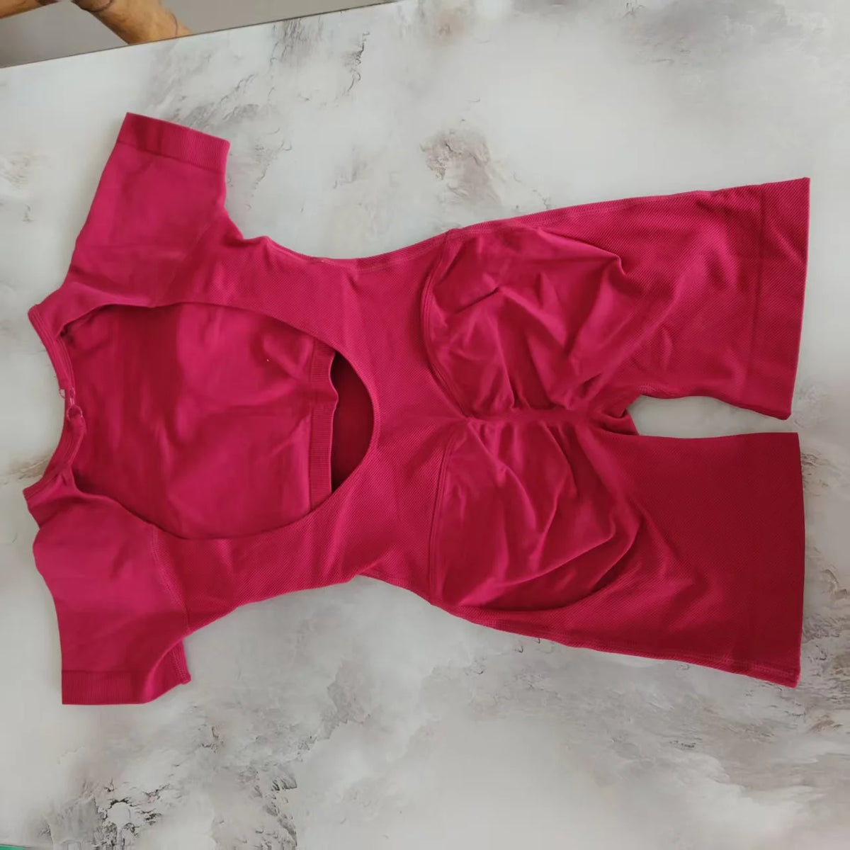 DF L0G0 Short Sleeve Seamless Yoga Bodysuit Backless Built-in Bra One Piece Romper Tummy Control Butt Lift Squat Proof Gym