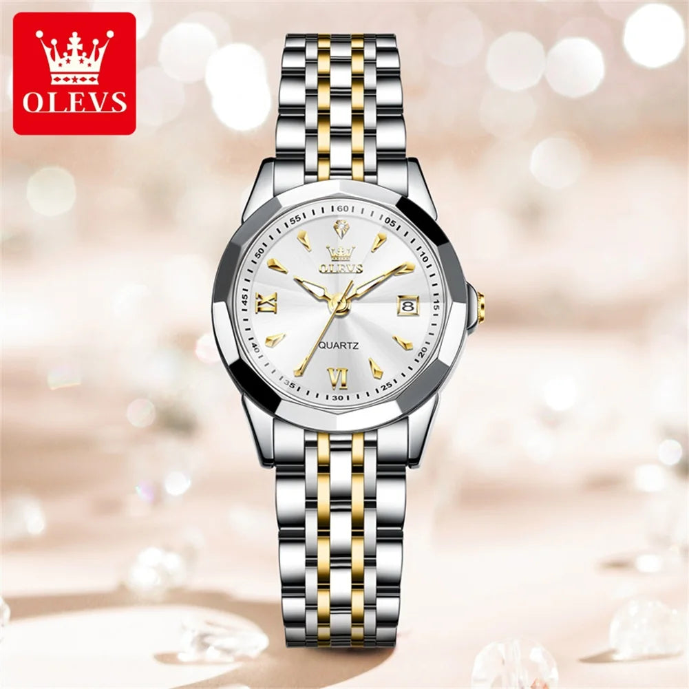 OLEVS Womens Quartz Watch With Diamond Accents And Luminous Dial
