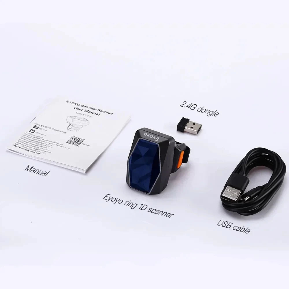 Eyoyo EY-016 Finger Ring Barcode Scanner Mini Wearable 3-in-1 Connection Bluetooth Scanner, Screen Scanning 1D&2D QR PDF417 Data Matrix Image Bar Code Reader, Compatible with iPad, Phone, Laptop, PC