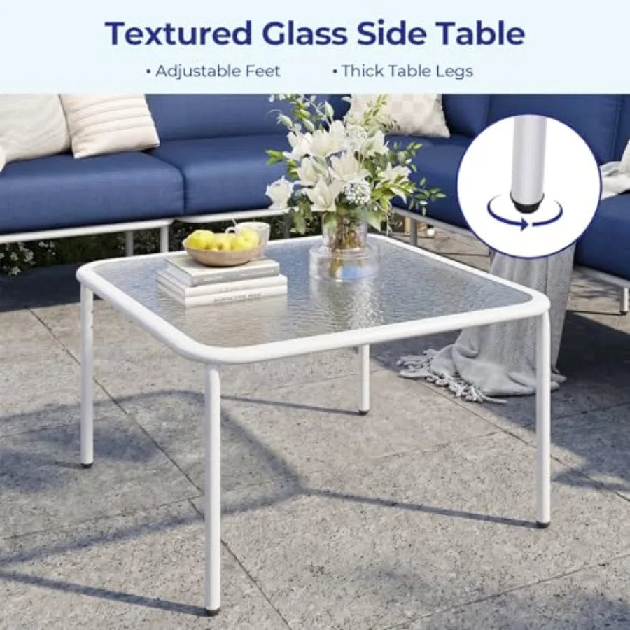 Outdoor patio furniture set for backyard garden balcony: all-weather metal L-shaped sectional sofa with side table and thick cu