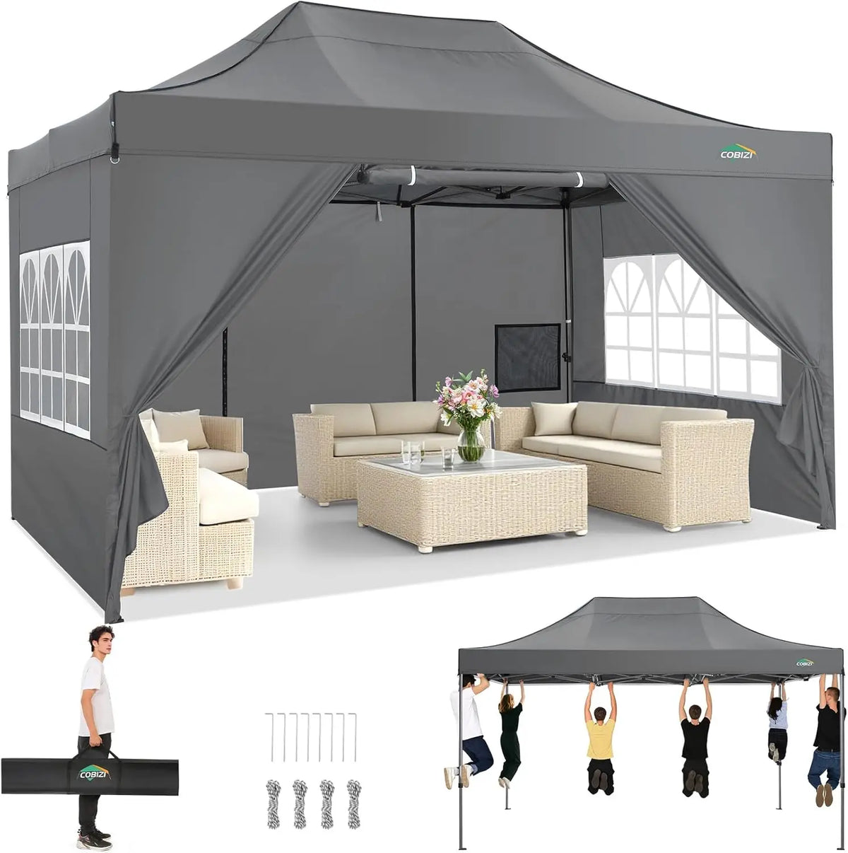 Cobizi Heavy Duty Pop Up Canopy Gazebo With Waterproof Sidewalls