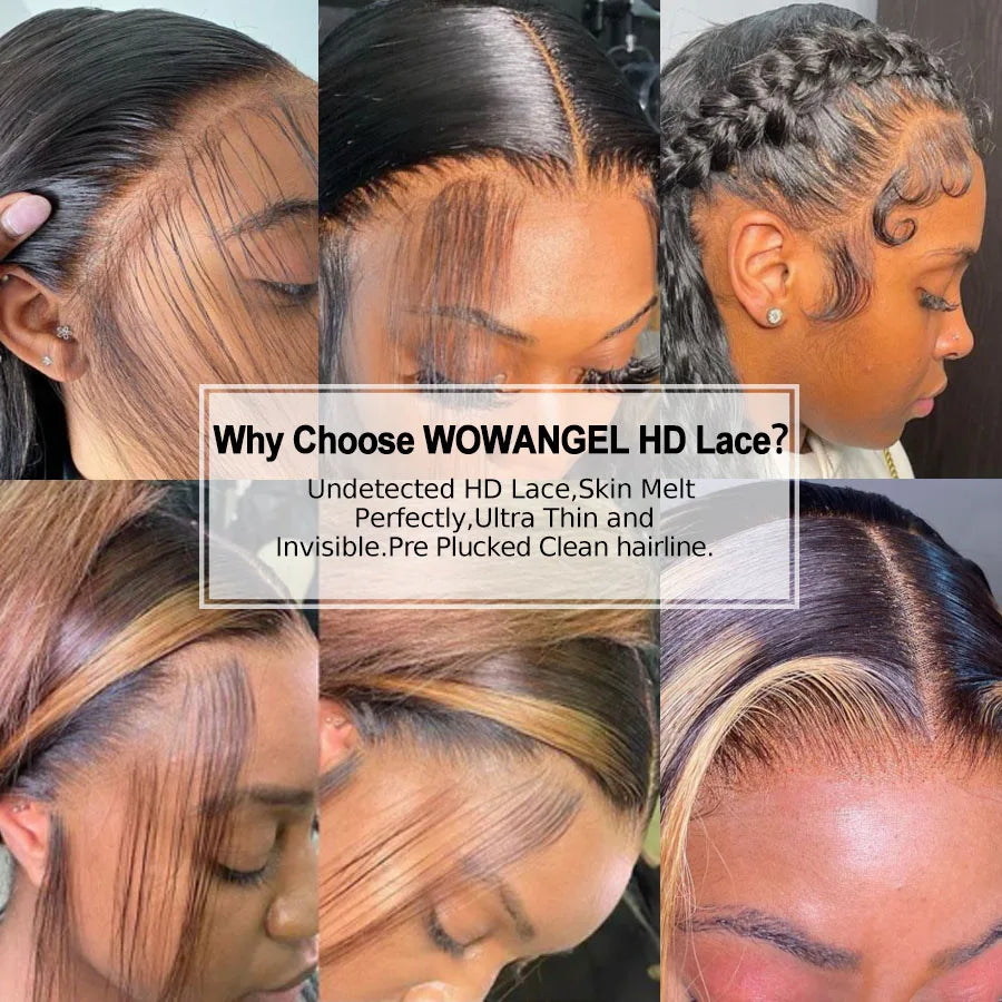 WOW ANGEL Brazilian Human Hair Straight HD Lace Front Wig