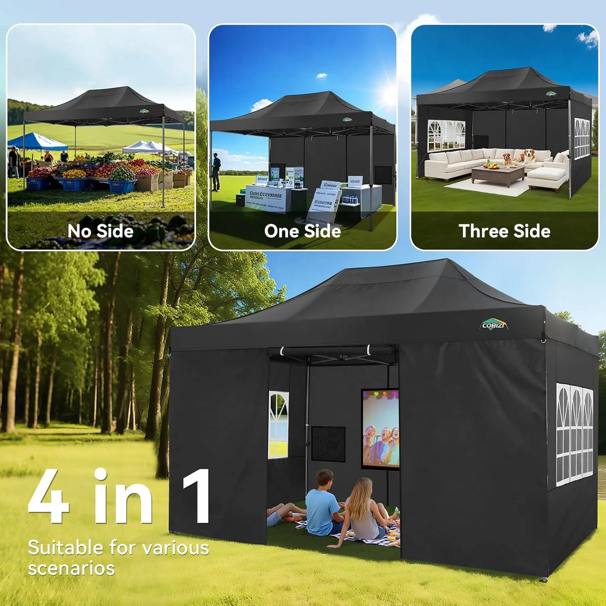 Cobizi Heavy Duty Pop Up Canopy Gazebo With Waterproof Sidewalls