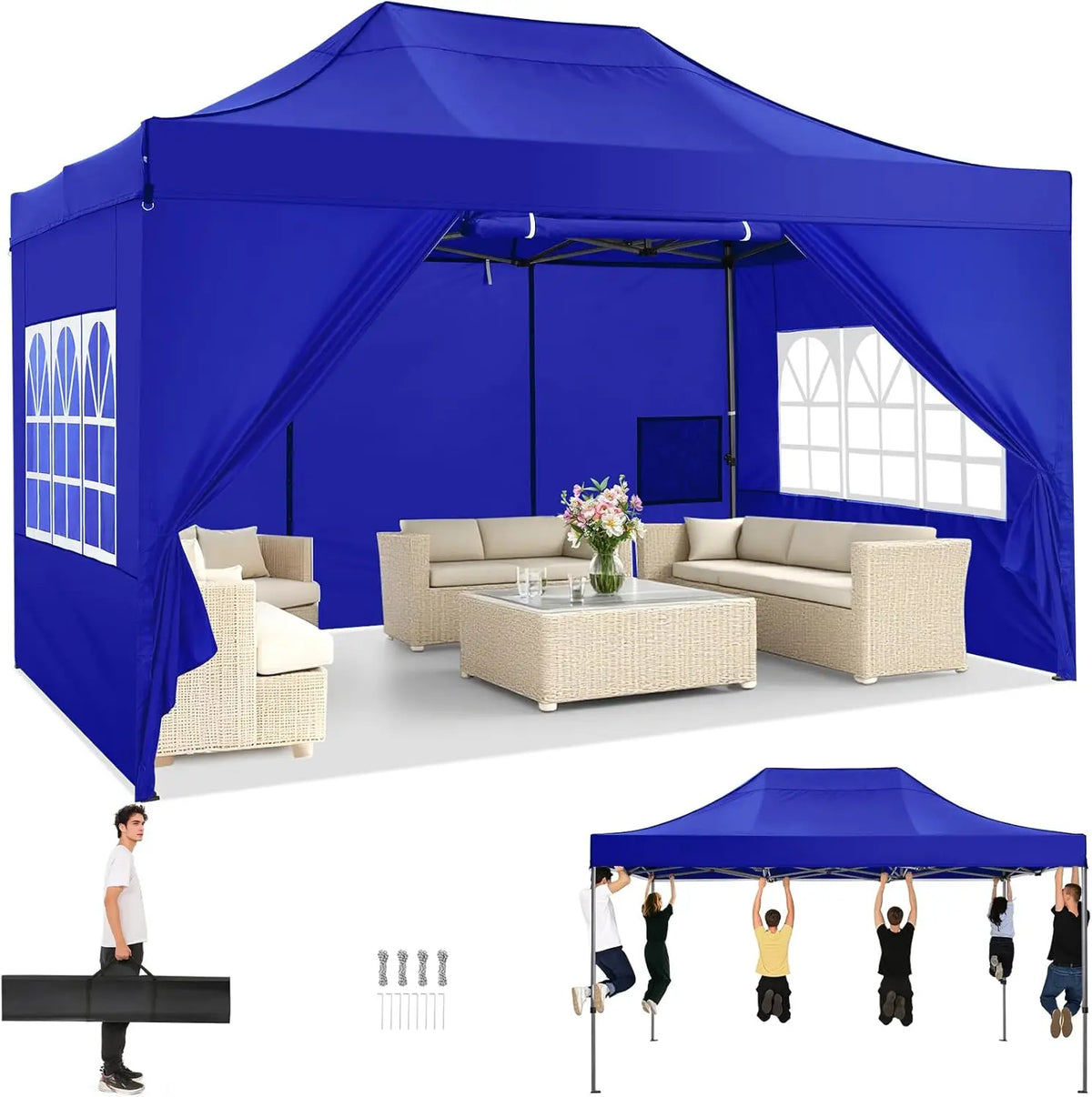 Cobizi Heavy Duty Pop Up Canopy Gazebo With Waterproof Sidewalls