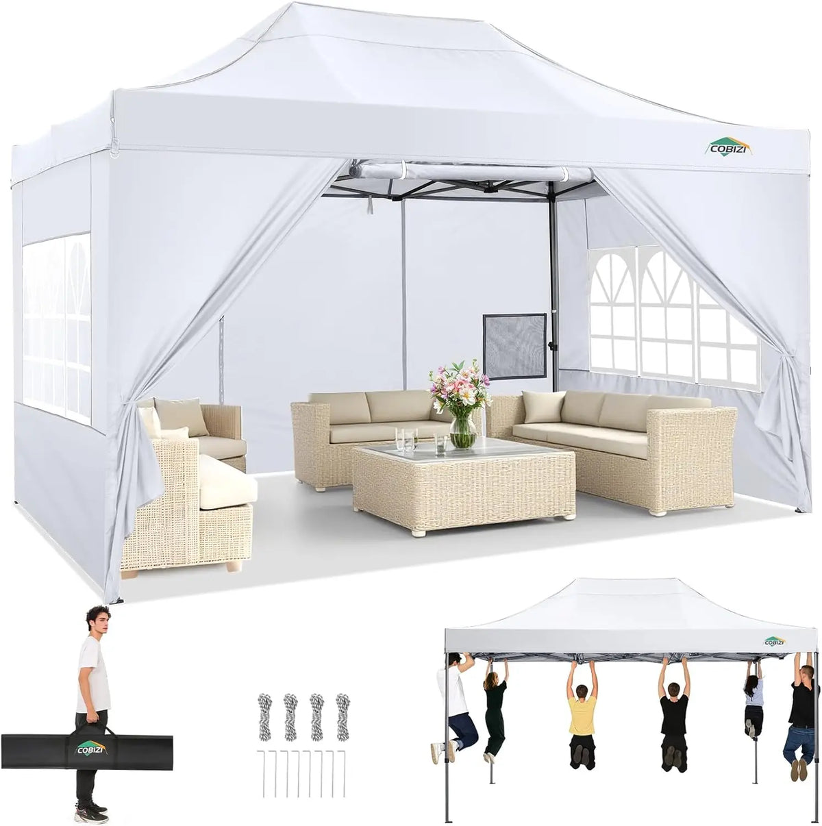 Cobizi Heavy Duty Pop Up Canopy Gazebo With Waterproof Sidewalls