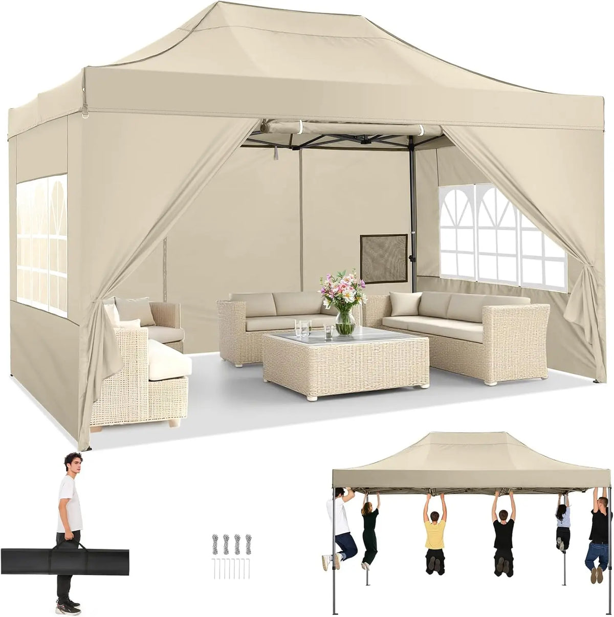 Cobizi Heavy Duty Pop Up Canopy Gazebo With Waterproof Sidewalls