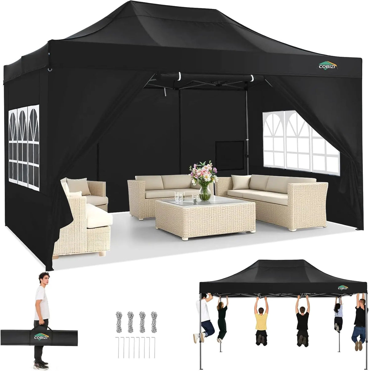 Cobizi Heavy Duty Pop Up Canopy Gazebo With Waterproof Sidewalls