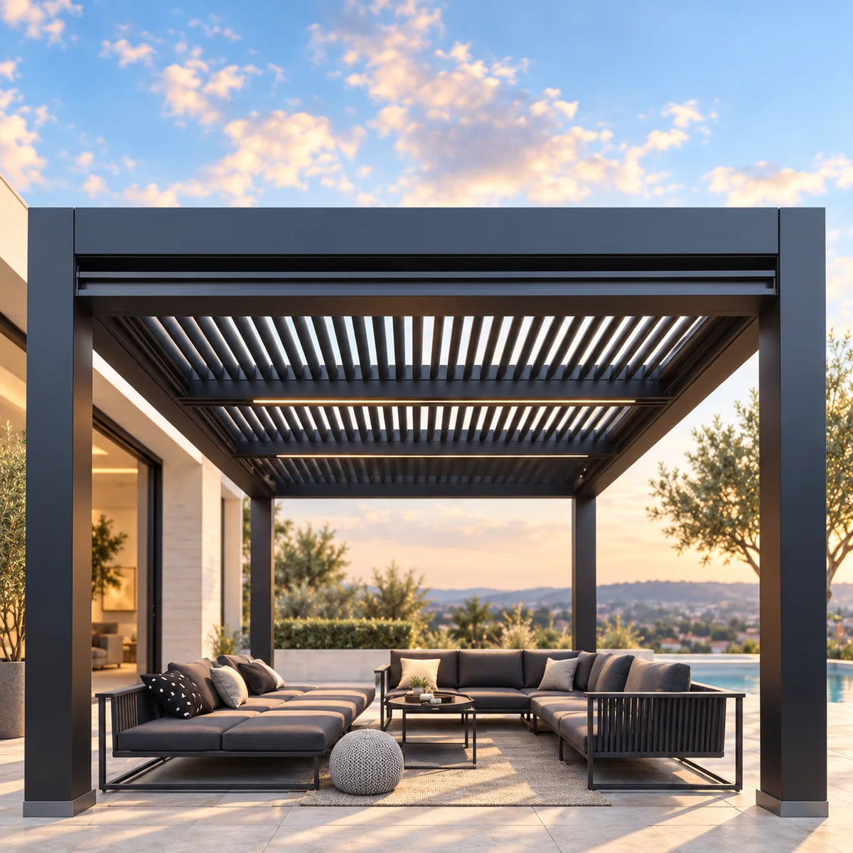 Electric Adjustable Aluminum Louvered Pergola Rainproof Outdoor Sunshade Gazebo