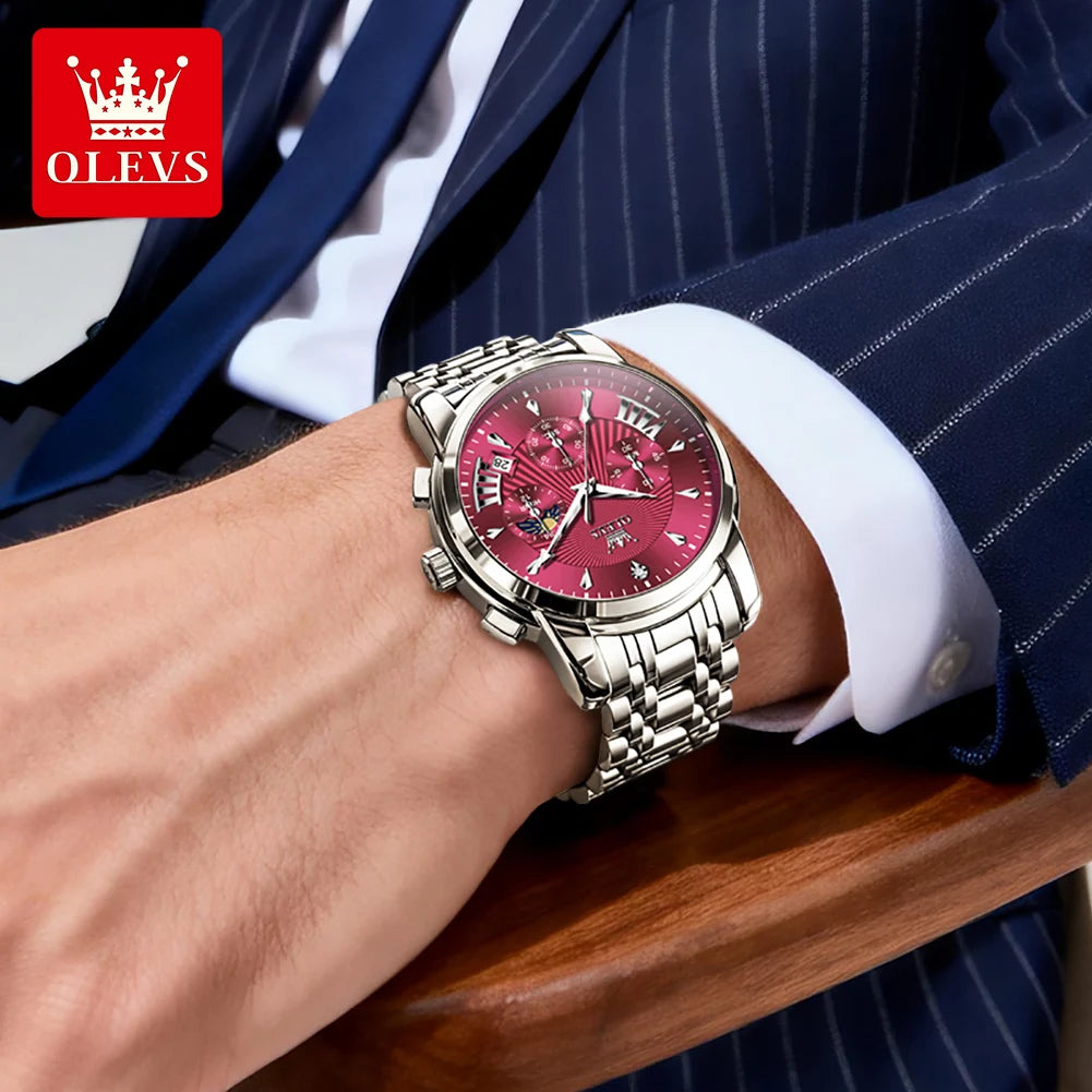 OLEVS Moon Phase Quartz Watch With Calendar And Night Light