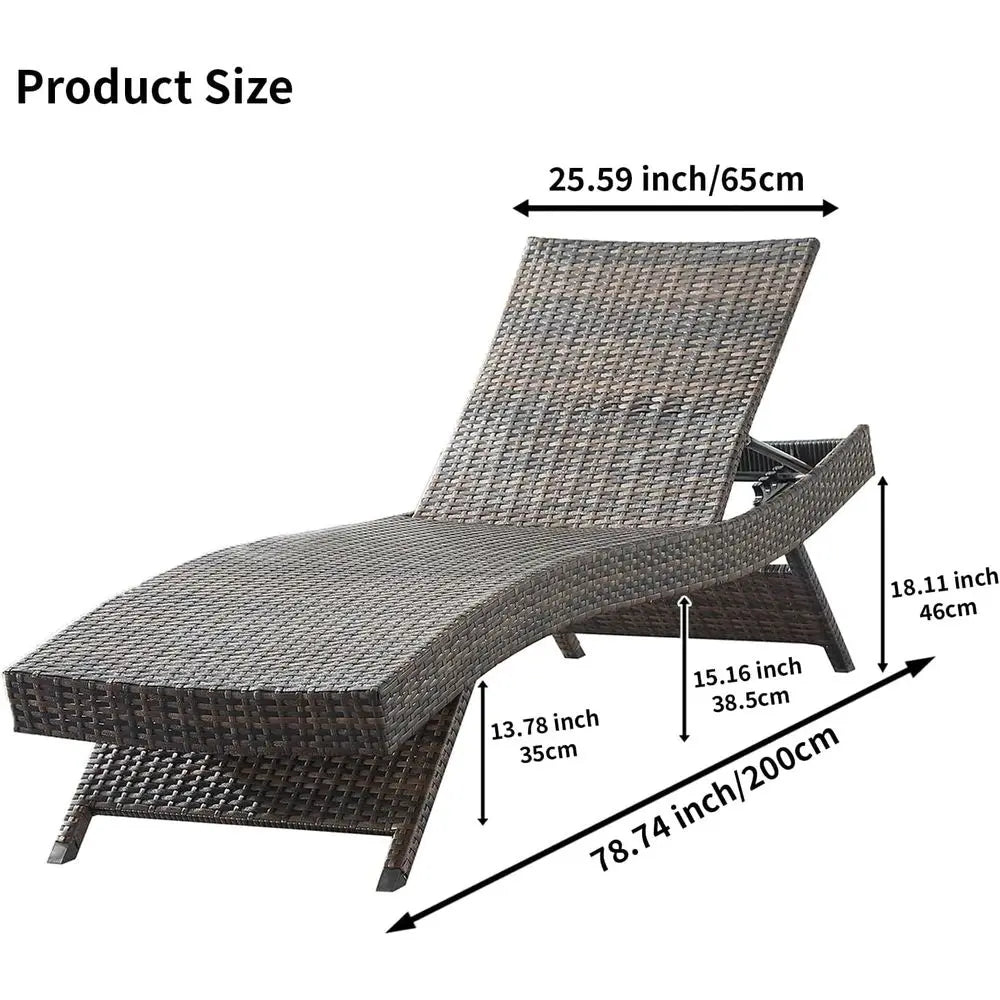 Outdoor Wicker Rattan Reclining Chaise Lounge Set With Bamboo Frame