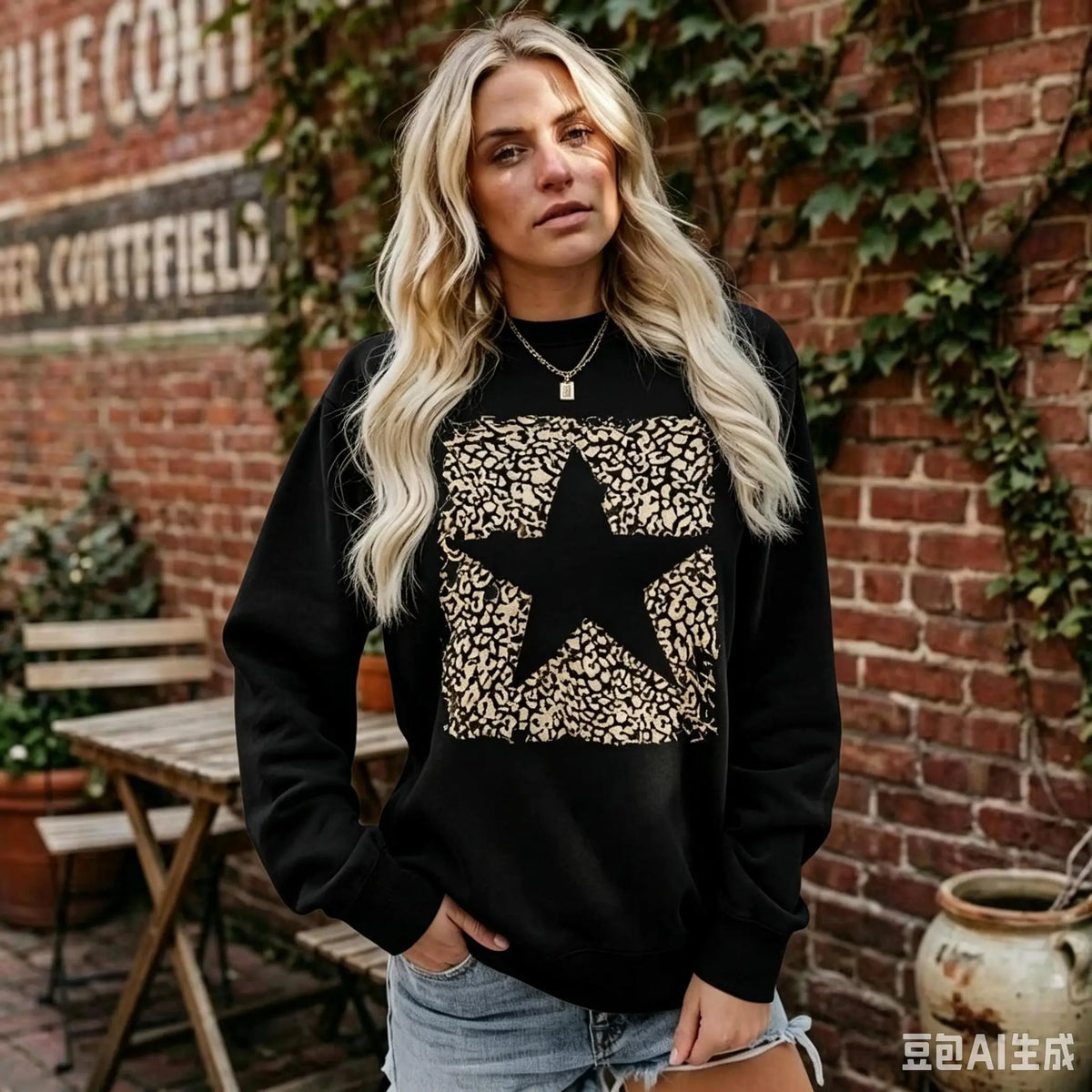 Fall Women Casual Pullover Sweatshirt, Star Graphic Patterned Crew Neck Long‑Sleeve Top, Loose Comfortable Activewear For Daily & Sports Outfits