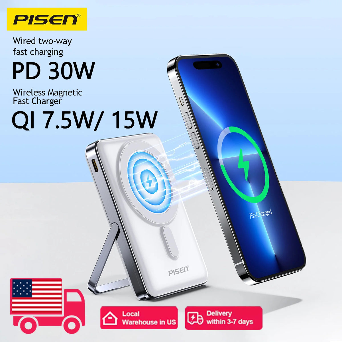 PISEN 10000mAh Magnetic Wireless Power Bank With Built In Stand