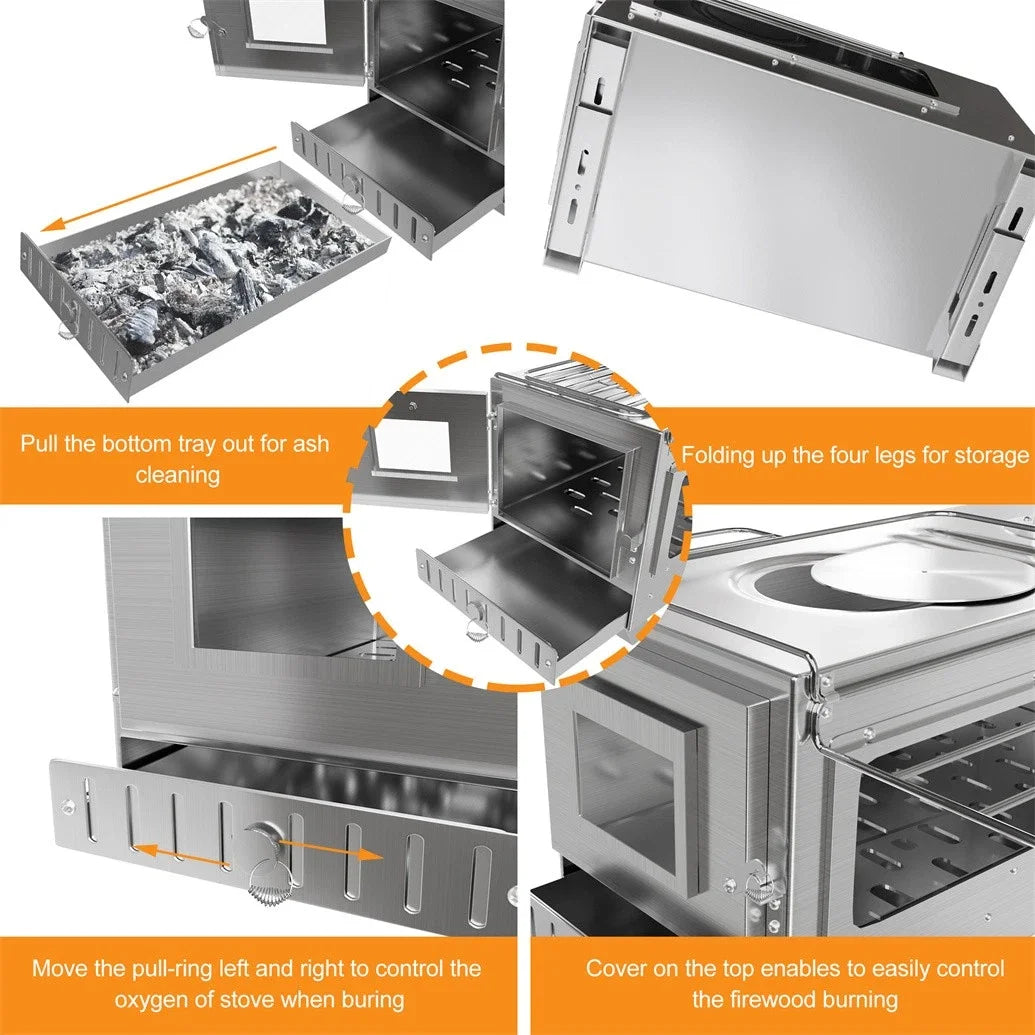 Portable Stainless Steel Wood Stove For Outdoor Camping And Cooking