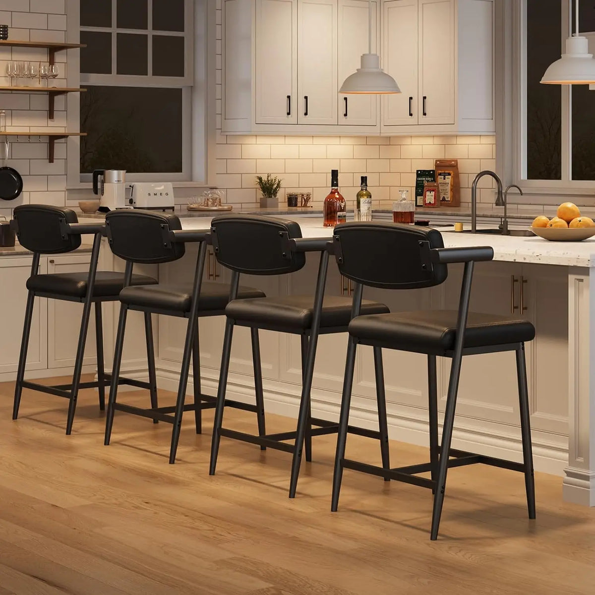 Garvee Upholstered Counter Height Barstools With Arms And Metal Frame