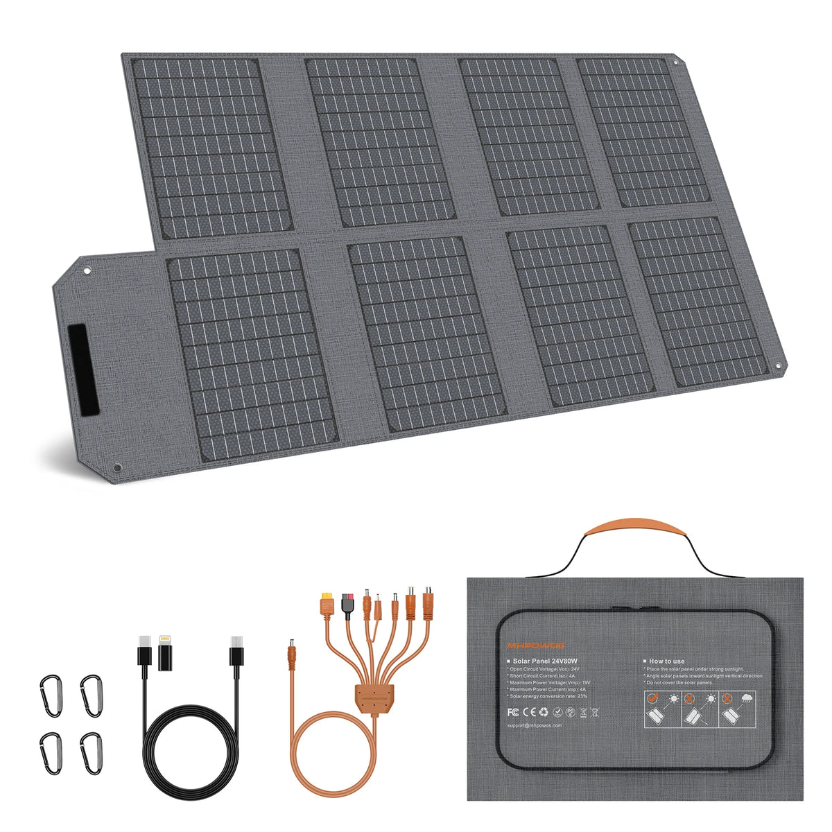 MHPOWOS 80W Foldable Solar Panel Portable Power Supply