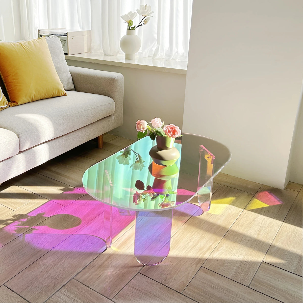 Shatterproof Acrylic Coffee Table Modern Clear Living Room Accent Furniture Side Table