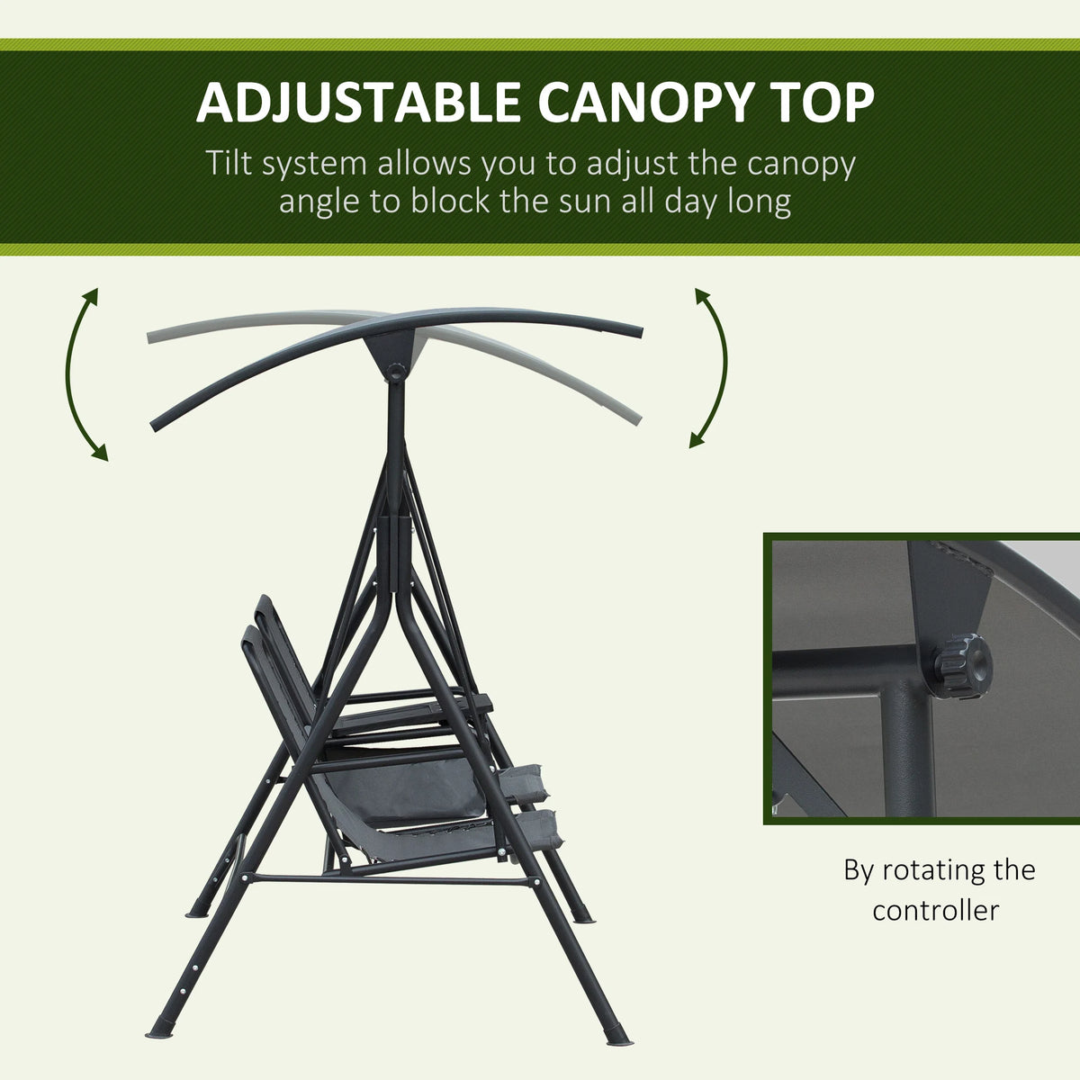 Outsunny Outdoor Porch Swing Chair With Adjustable Canopy