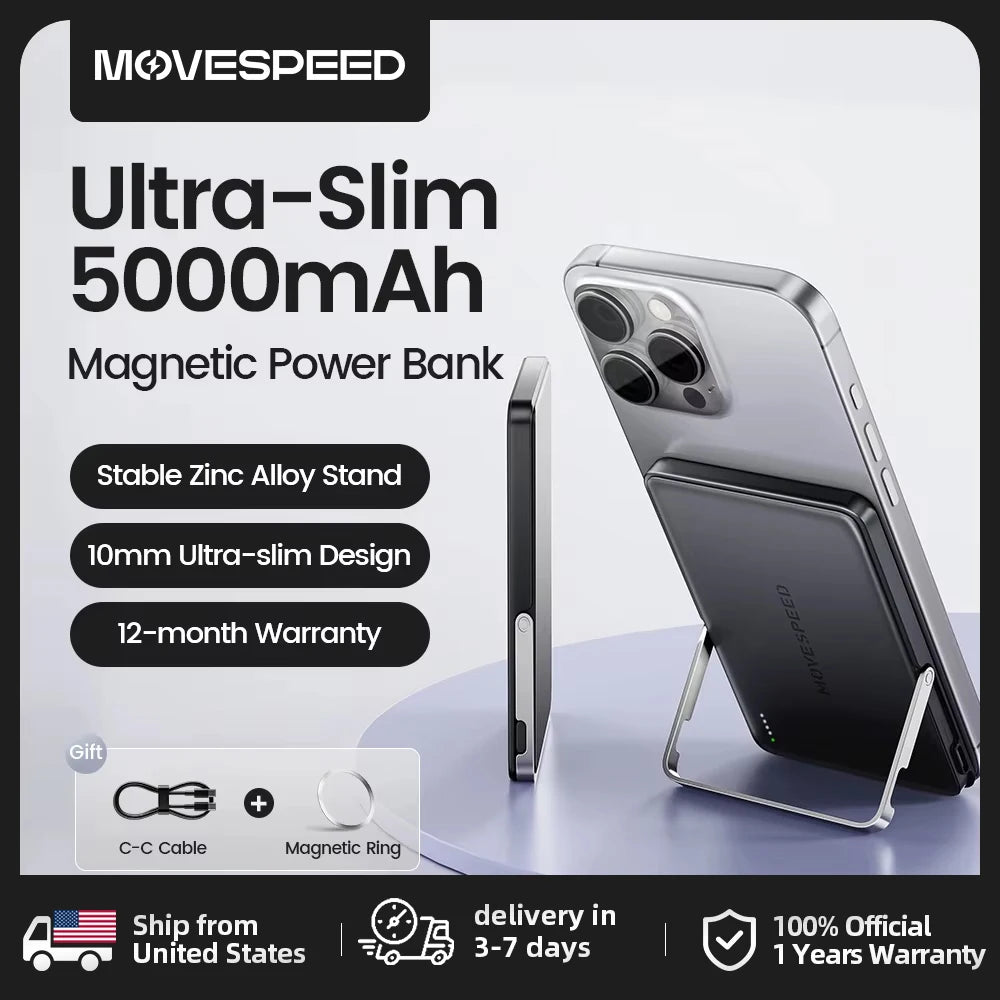 Movspeed Magnetic Wireless Power Bank With Integrated Charging Stand