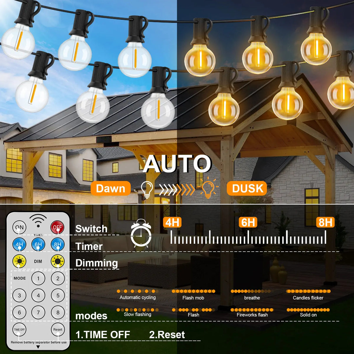 Shatterproof Solar String Lights With Remote For Outdoor Garden