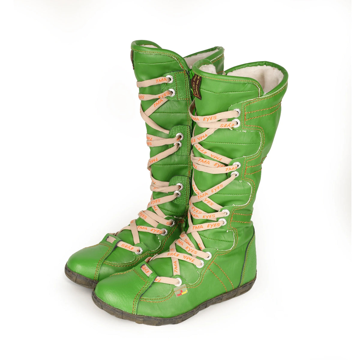 TMA EYES Women Vintage Mid‑Calf Snow Boots Winter Fleece Lined Warm Boots Side Zipper Lace‑Up Flat Casual Outdoor Booties