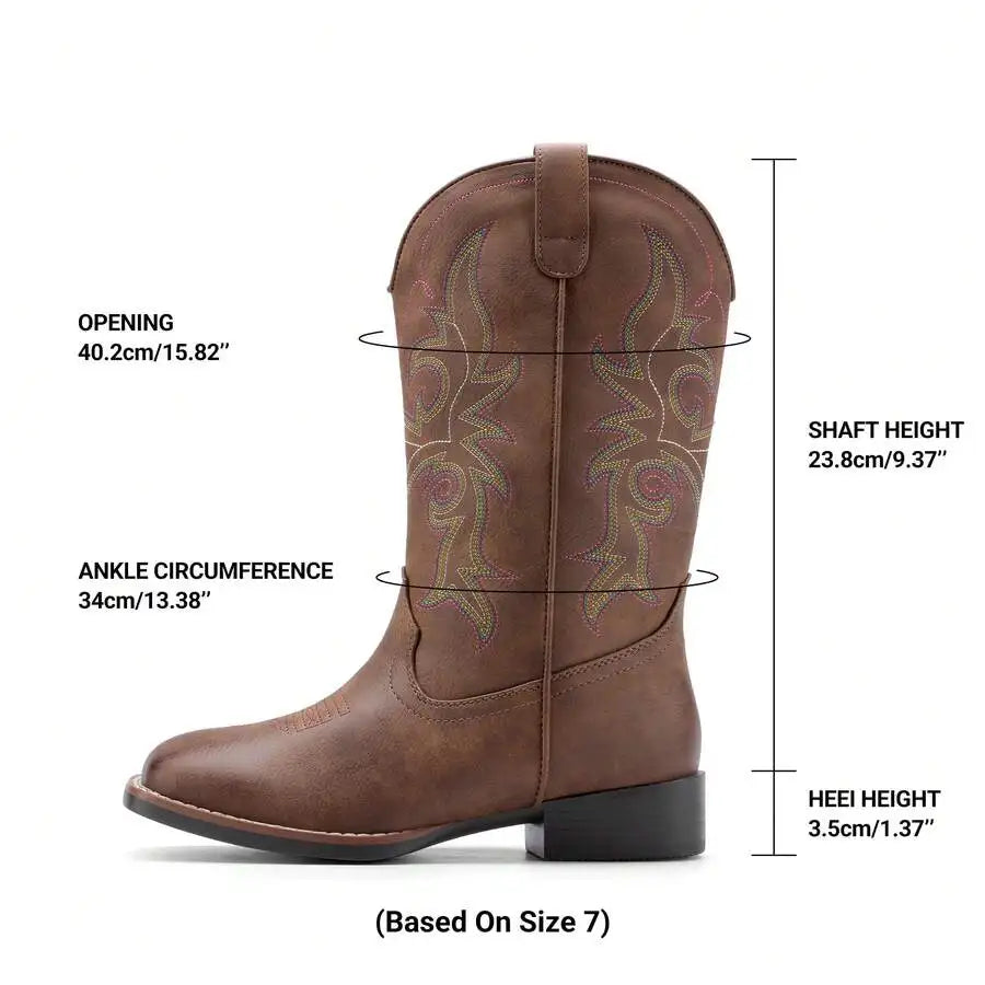 Women's Cowboy Boots Embroidered Square Toe Chunky Low Heel Mid Calf Cowgirl Western Fashionable For Theme Party Country