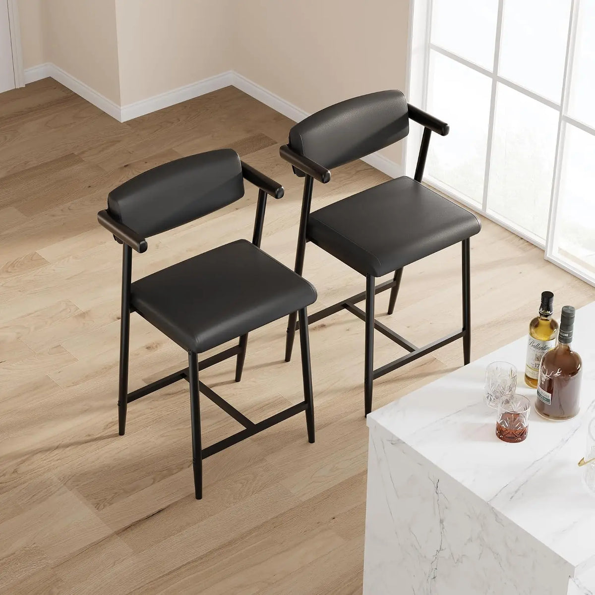 Garvee Upholstered Counter Height Barstools With Arms And Metal Frame