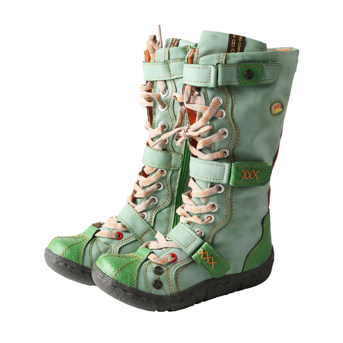 TMA EYES Women Winter Snow Boots Mid Calf Warm Plush Lined Lace Up Side Zipper Vintage Retro Boots