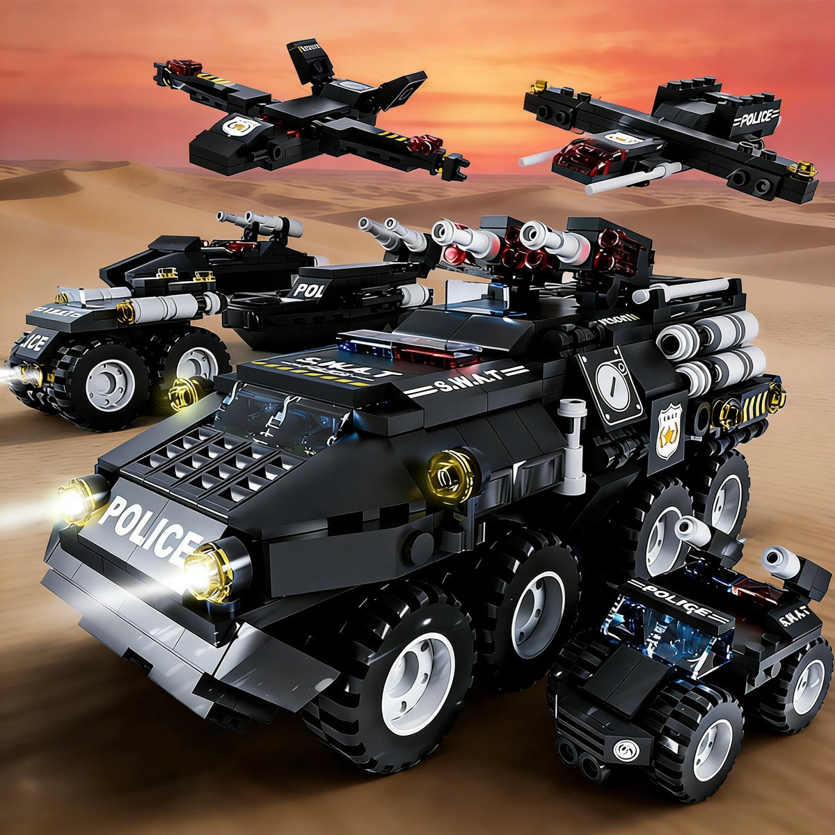 6 In 1 Military Building Blocks Construction Vehicle Toy Set