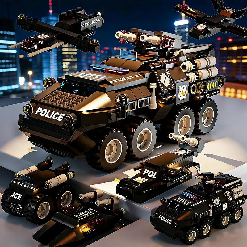 6 In 1 Military Building Blocks Construction Vehicle Toy Set