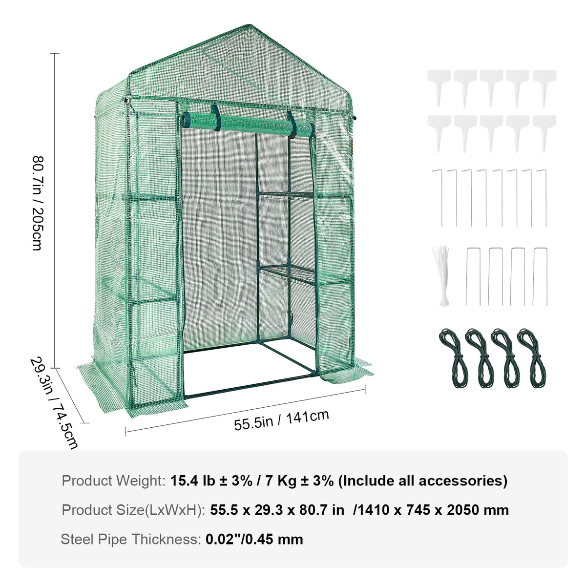 VEVOR Walk-in Green House Greenhouse with Shelves High Strength PE Cover with Doors & Windows and Steel Frame for Planting