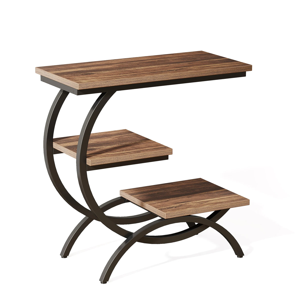 Tribesigns Industrial C-Shaped End Table With Three Storage Shelves
