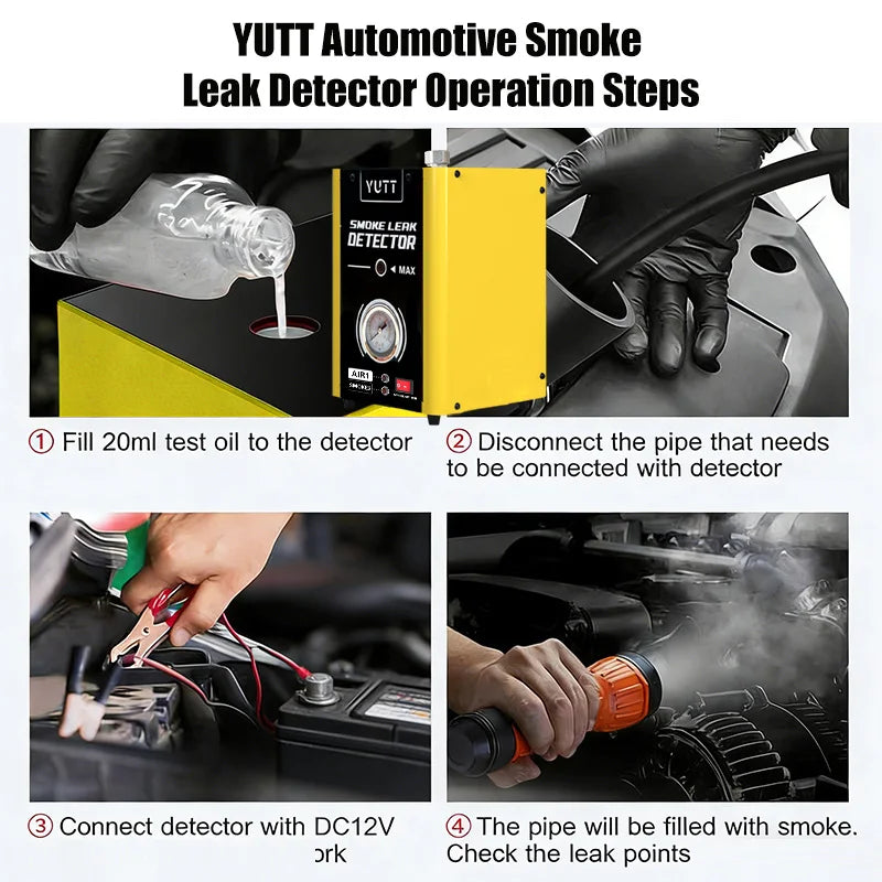 YUTT YTA02 Automotive Smoke Leak Detector Machine, Dual Air Mode & Smoke Mode Leak Tester with Built-in Pressure Gauge, EVAP Fuel Vacuum Pipeline Diagnostic Toolkit, Universal Compatible with All 12V Cars, Full Accessories In