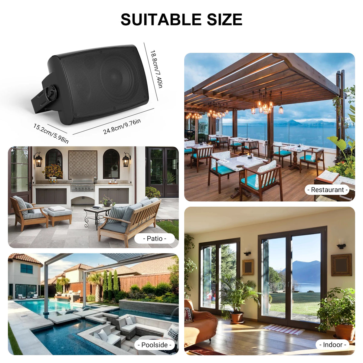 Herdio 5.25" Outdoor Speakers Waterproof Wired 300W Wall Mount Speakers Superior Sound Dual Swivel Brackets for Patio
