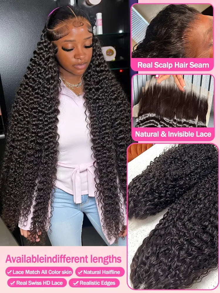 Missblue Malaysian Curly Human Hair Lace Front Wig Deep Wave