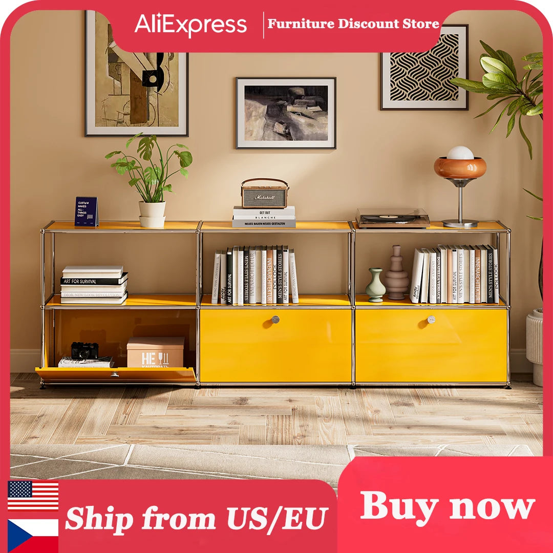 Modern Stainless Steel Storage Cabinet TV Stand for Living Room