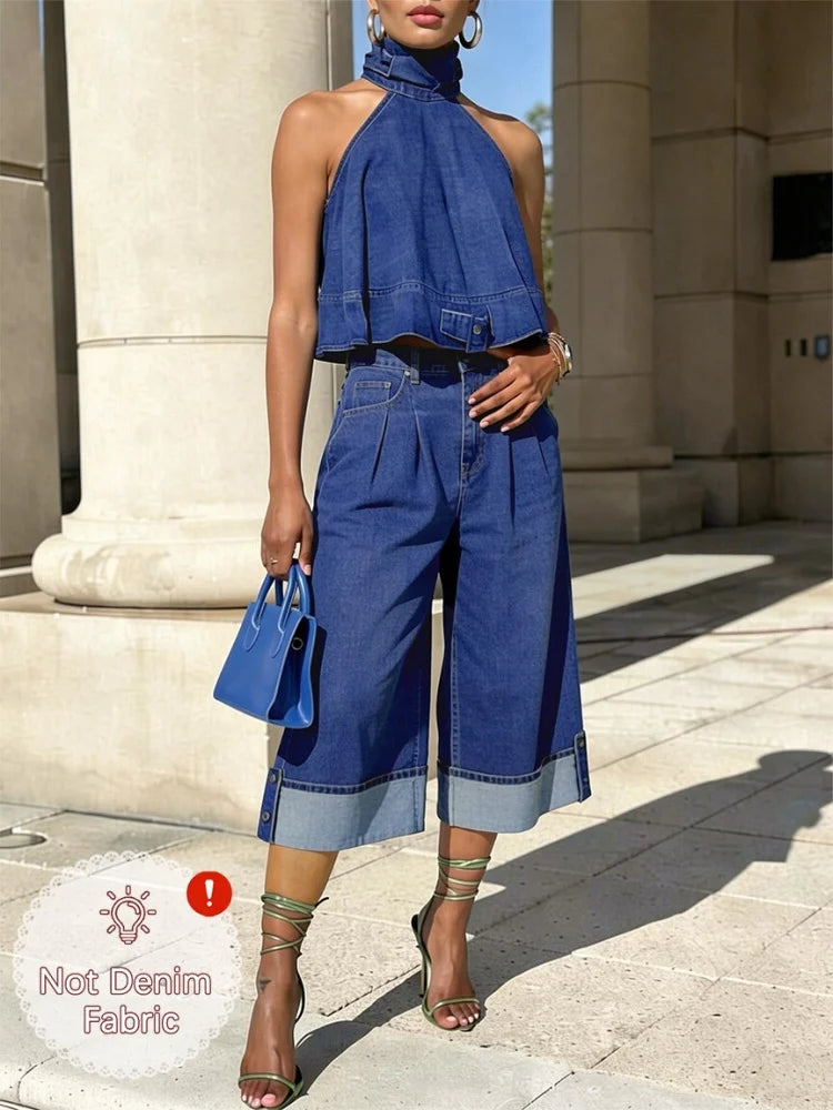 Women's Halter Top and Wide Leg Pants Matching Set